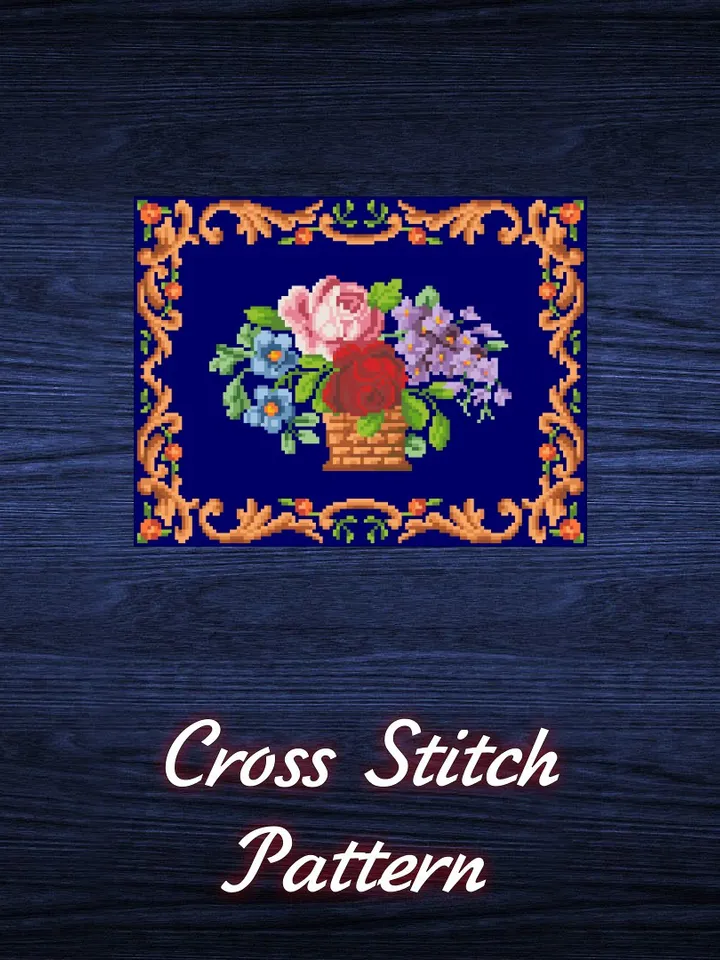 Antique Cross Stitch Pattern Bouquet of Flowers Digital Download PDF