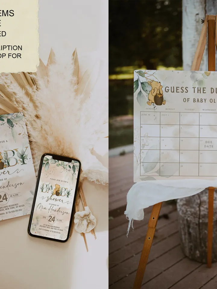 Winnie the Pooh Baby Shower Signs; Winnie the Pooh Inspired; Printable Pooh Baby Shower Party Games; Honey Bear Shower Games; WP4
