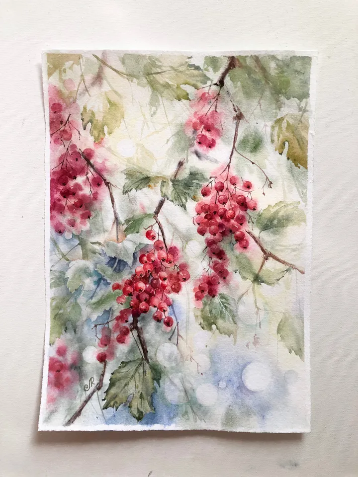 Berries Painting Floral Original Watercolor Painting Berry Wall Art Berry Painting