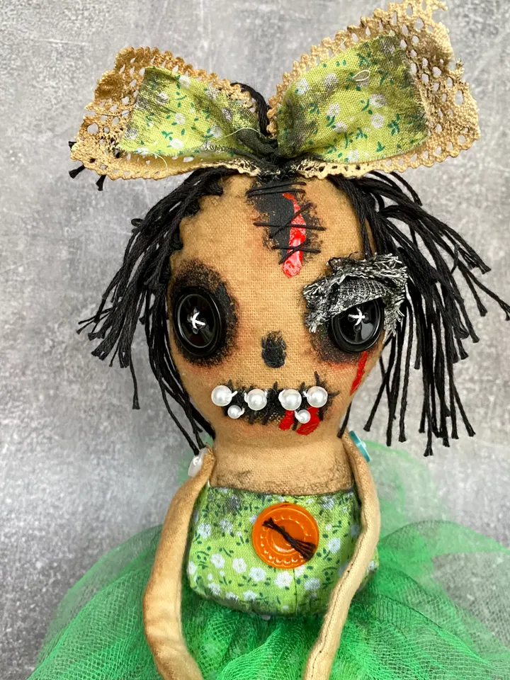 Creepy doll . Halloween home decor. Shelf decor.