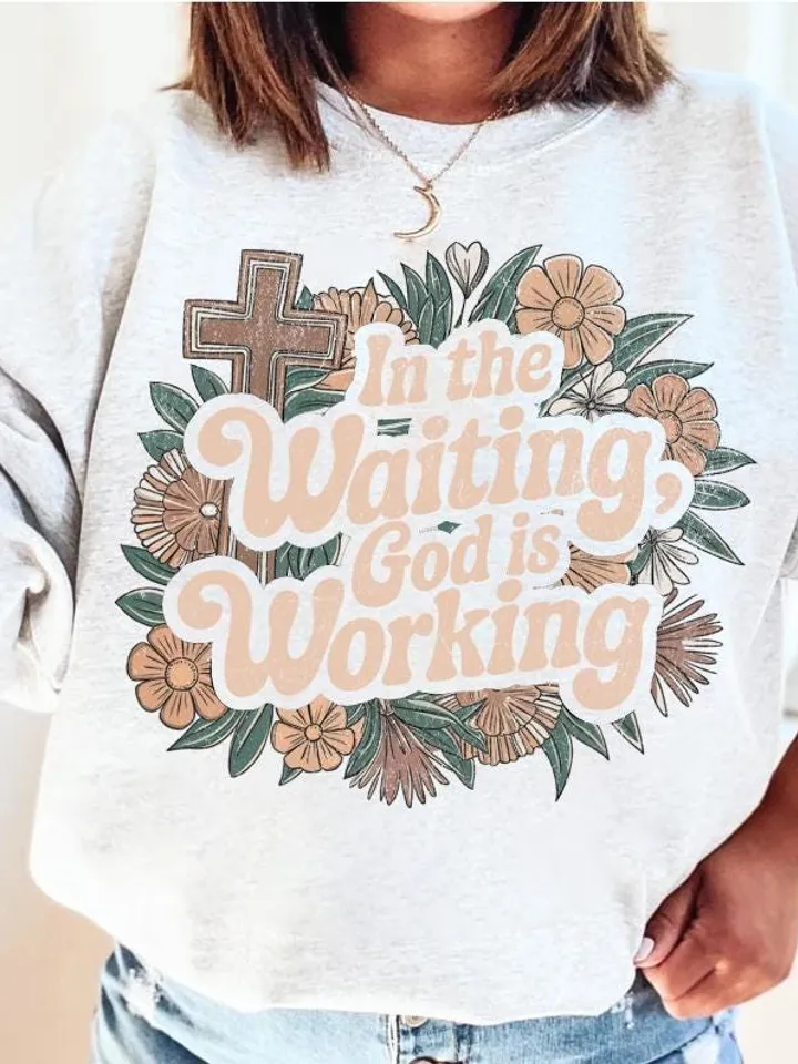 Boho Foral Christian PNG, Christian Sublimation Designs, Wildflower Png, Bible Verse Png, Instant DIGITAL In the Waiting, God is Working Png