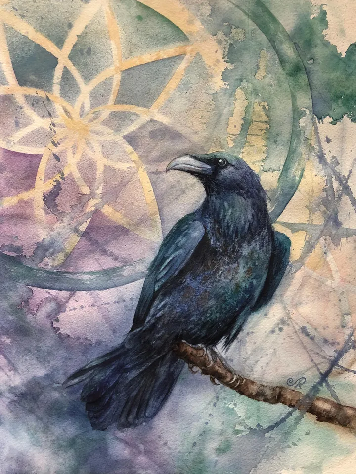 Raven Original Painting Birds Watercolor Crow Wall Art