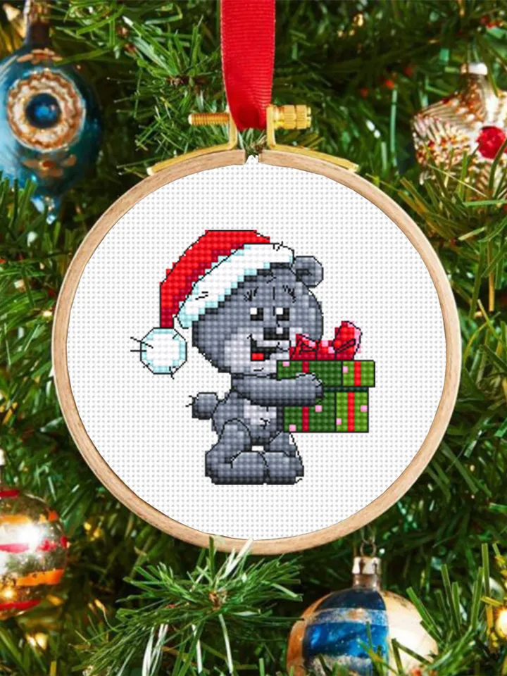 Small bear cross stitch pattern PDF, Christmas pattern digital download PDF, Cute bear cross stitch chart, DIY Christmas decoration #N55