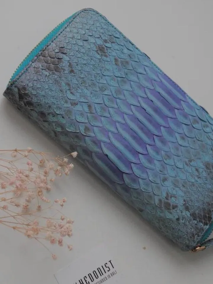 Genuine python skin wallet light blue classical, woman wallet men wallet, unisex wallet leather pythonskin,design wallet handmade