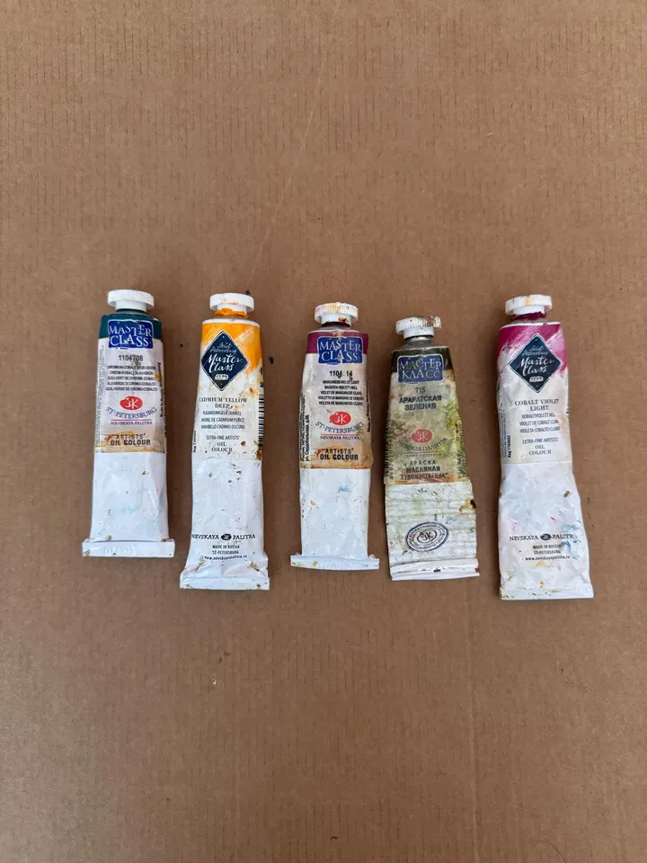 Oil Paints Tubes 46 ml/ 1.55 oz Professional Paints Used Oil Painting Set of 5