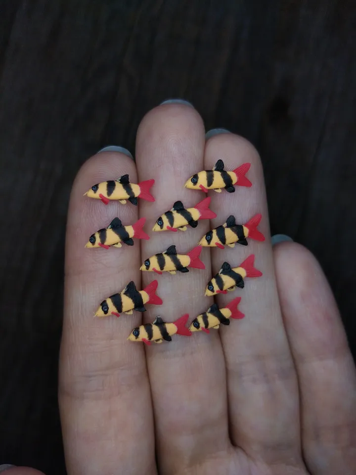 Set of miniature Clown loach fish 10 pcs, tiny fish for diorama, dollhouse or resin art