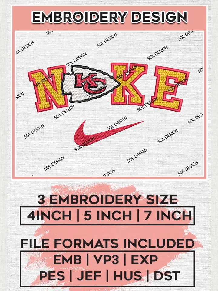 Ni.ke Kansas City Chiefs Embroidery Designs, NFL Chiefs , NFL Logo Embroidery Files, NFL Kansas City Chiefs Machine Embroidery Design, Digital Download