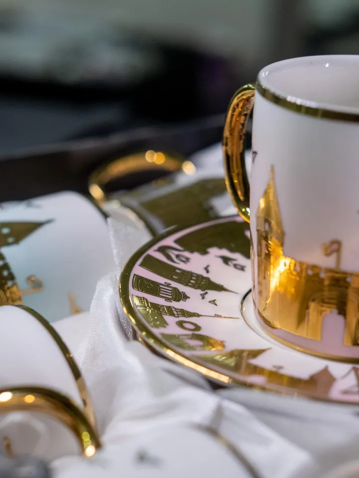 Black And Gold Istanbul Themed Luxury 12 Pieces Tea Cups And Saucers | Black and Gold Tea Cups | Elegant 12-Pieces Tea Cups