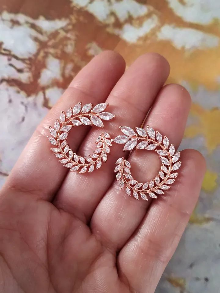 Rose Gold Stud Diamond Wedding Earrings for Bride | CZ Bridal Earrings | Rose Gold Bridal jewelry | Zircon Wedding Jewelry | Bridesmaid gift