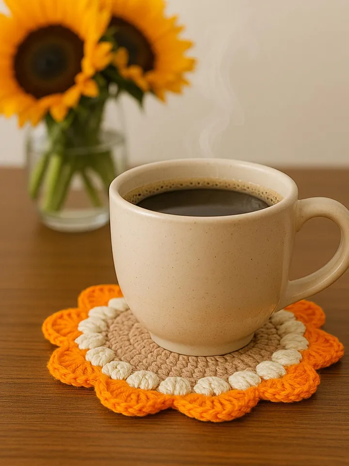 Sunflower Crochet Doily Pattern PDF, Handmade Floral Table Decor, Round Crochet Placemat DIY, Rustic Home Decoration, Instant Download