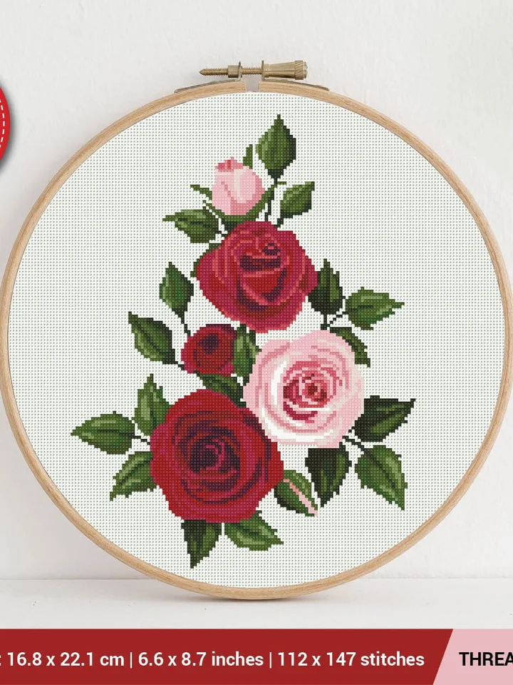 Bouquet of roses Cross stitch pattern | Embroidery Pattern | Instant Download | Embroidery Designs