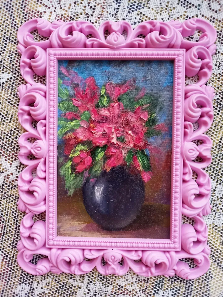 Oil original painting Flowers in a vase 10x15 cm