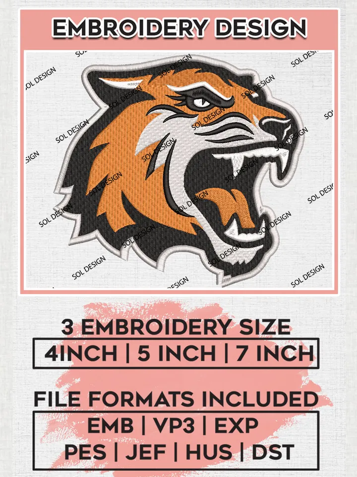 NCAA RIT Tigers Team Head Mascot Logo Embroidery Design Files, NCAA RIT Tigers Machine Embroidery, NCAA Teams, 3 sizes, NCAA Machine embroidery designs, Digital Download