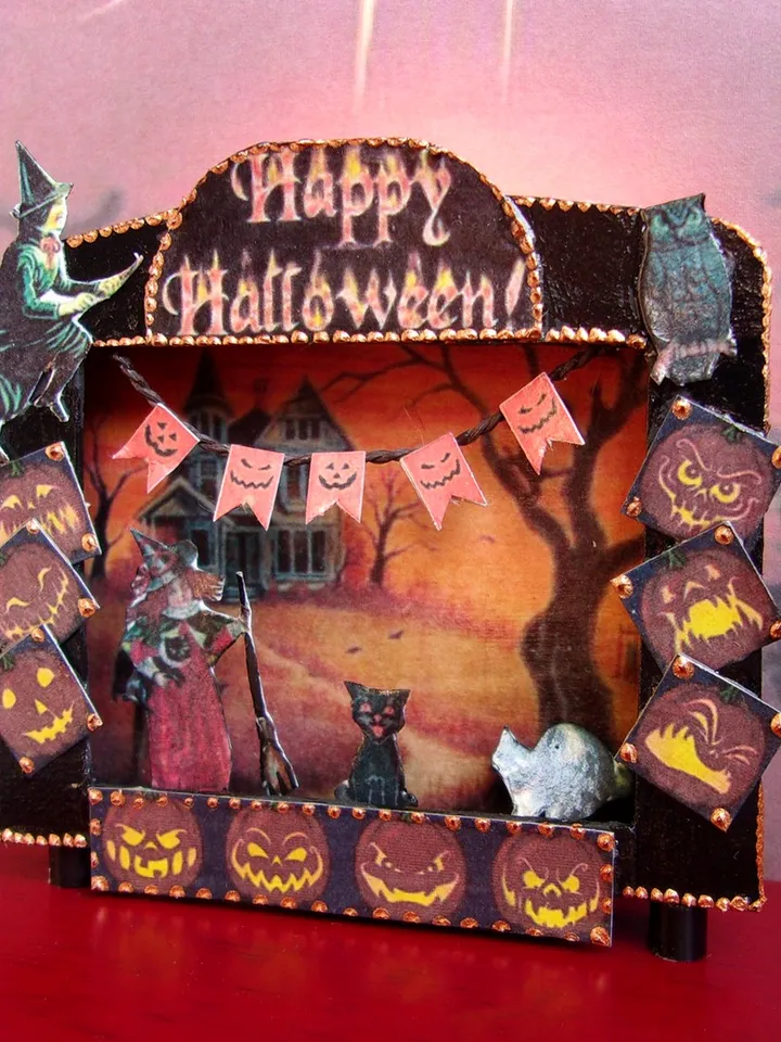 Puppet theater for Halloween. Dollhouse miniature. Handmade. 1:12. Halloween.