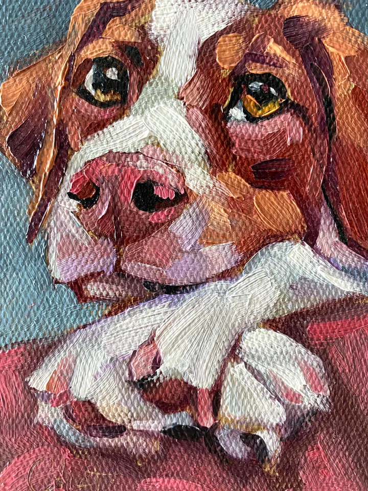 Dog oil painting original, Pet portrait artwork, Animal miniature wall art 4x6