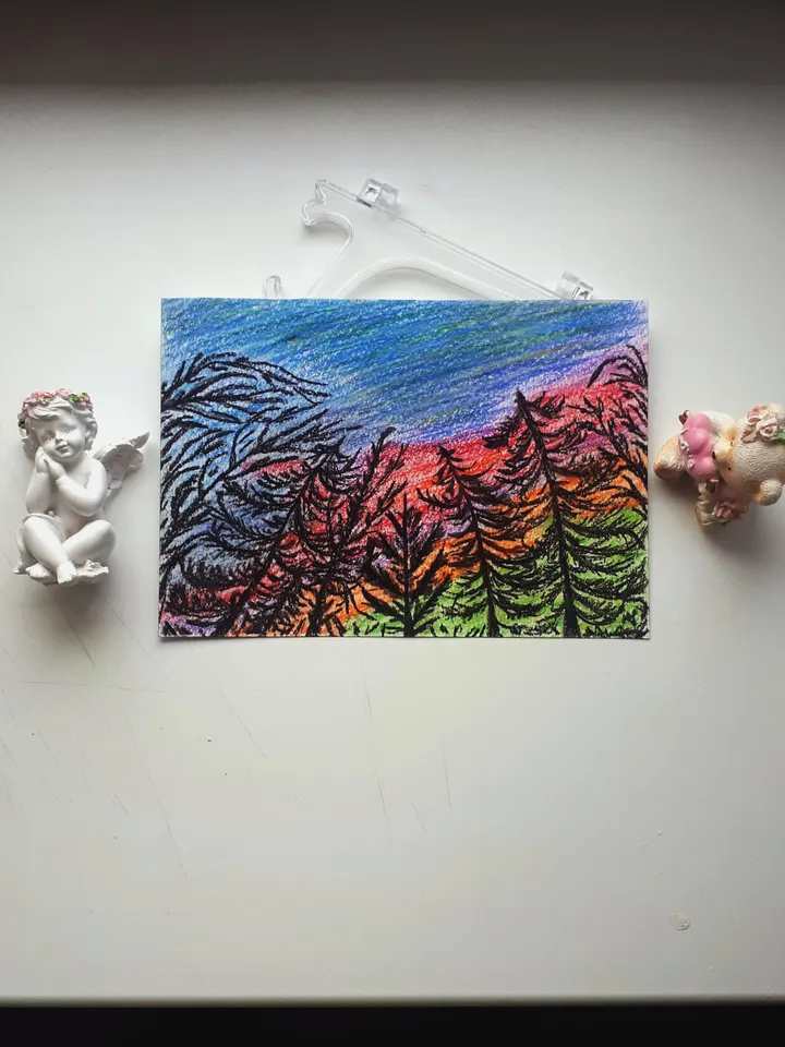 Original Art Aurora Borealis Painting, Landscape North Nature Painting, Pastel Art