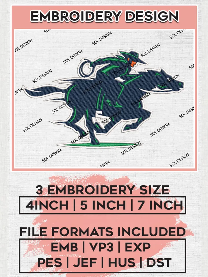 UT Rio Grande Valley Vaqueros Football Team Mascot Logo Embroidery Design Files, NCAA UT Rio Grande Valley Vaqueros Machine Embroidery, NCAA Teams, Game Day, 3 sizes, NCAA Machine embroidery designs, Digital Download
