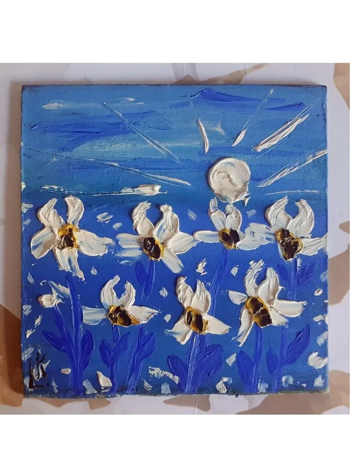Irises Elegance Oil Art, Original Painting on Cardboard, Miniature Artwork 3D Textural Painting Modern