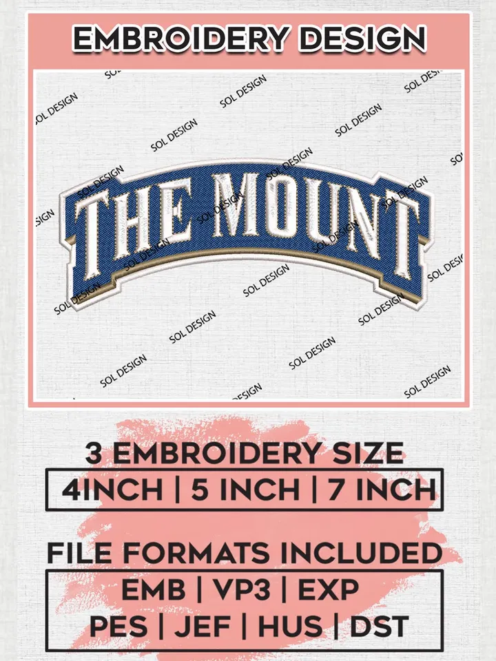 NCAA The Mount Football Team Logo Embroidery Design Files, NCAA Mount St Marys Mountaineers Machine Embroidery, NCAA Teams, Game Day, 3 sizes, NCAA Machine embroidery designs, Digital Download