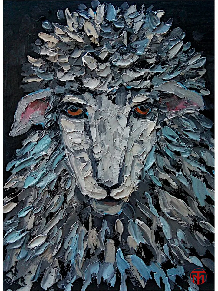 Sheep Painting Animal Original Art Small Painting Impasto Farm Wall Art Miniature 8" x 6" Farm Animal By Colibri Art