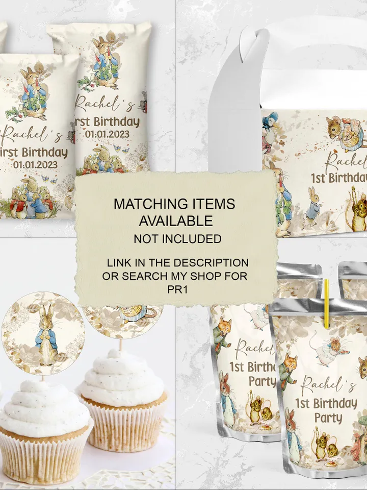 Editable Photo Banner one year garland Peter Rabbit First Birthday Photo Banner Garland; tale of Peter Rabbit Party; Instant Download; pr1
