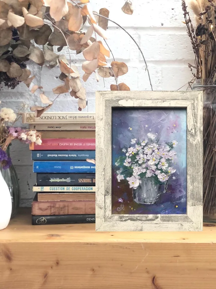 Flowers Original Painting Violets Oil Paintings Small Floral Wall Art