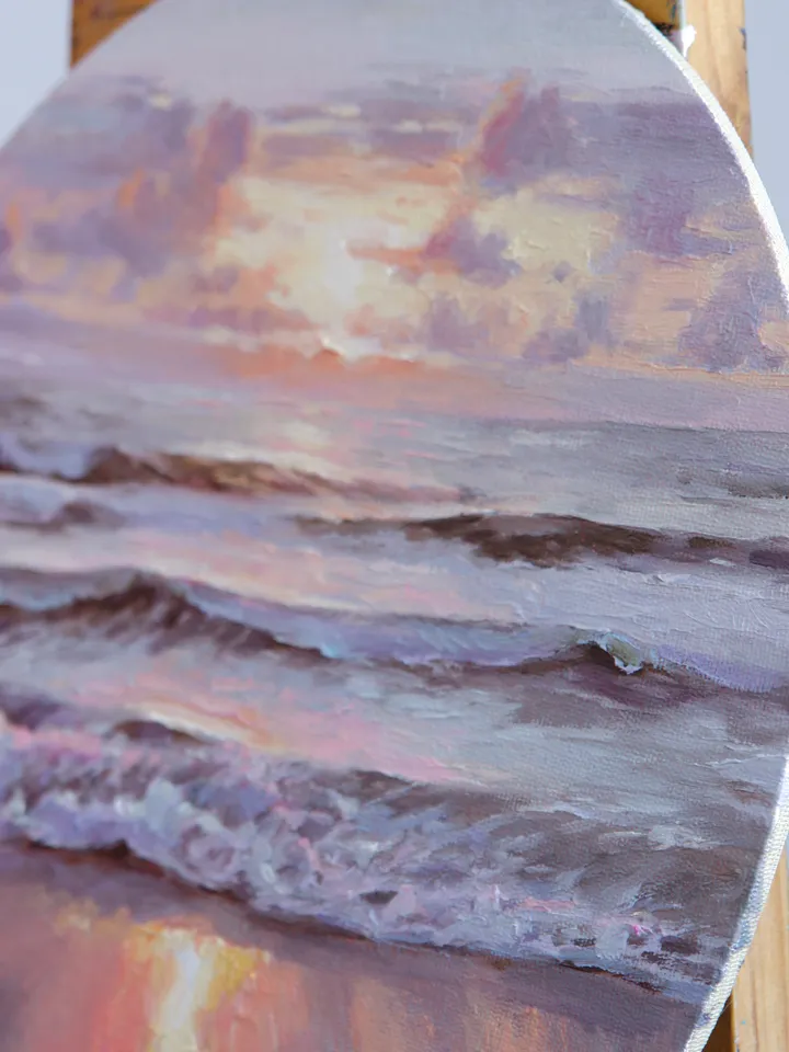 Seascape Oil Painting Sunset on the Sea Round Painting