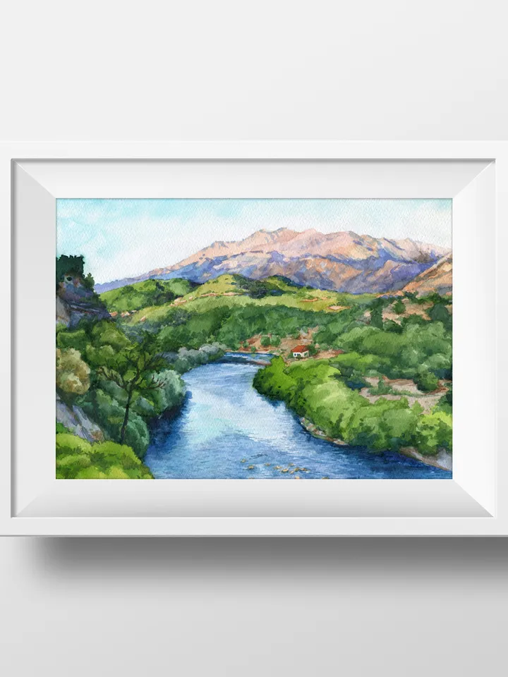 River in the mountains Watercolor painting for printing Digital file Large poster