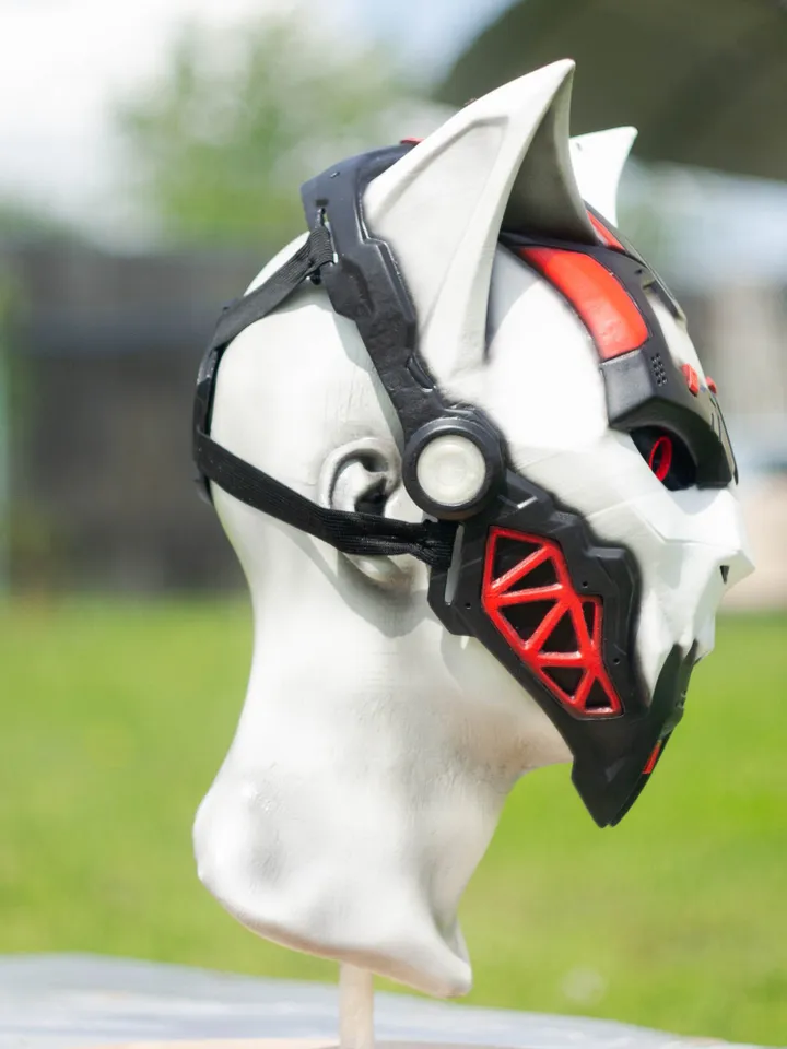 Cyber Cat Mask, CyberCat Mask, Cosplay Sci-Fi Mask, CyberPunk Mask for Halloween Photoshoot or Cosplay, Eyes with a Circle