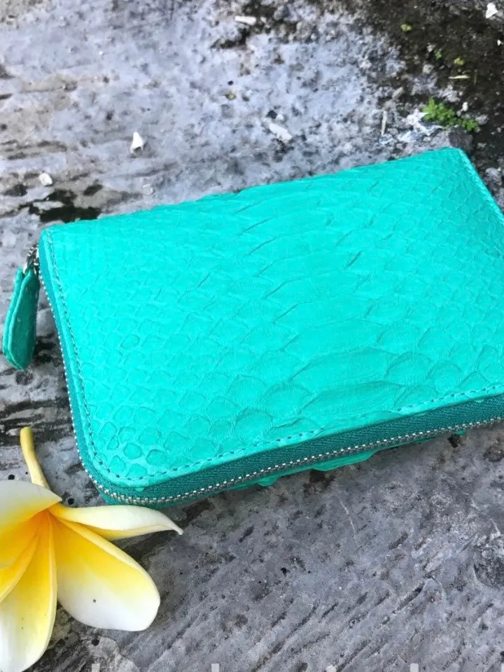 Genuine python skin turquise wallet | Small coin purse | Exotic leather wallet | Gift for her | Snakeskin designer wallet summer colour