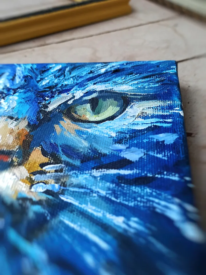 Snowstorm Cat Original Oil Painting
