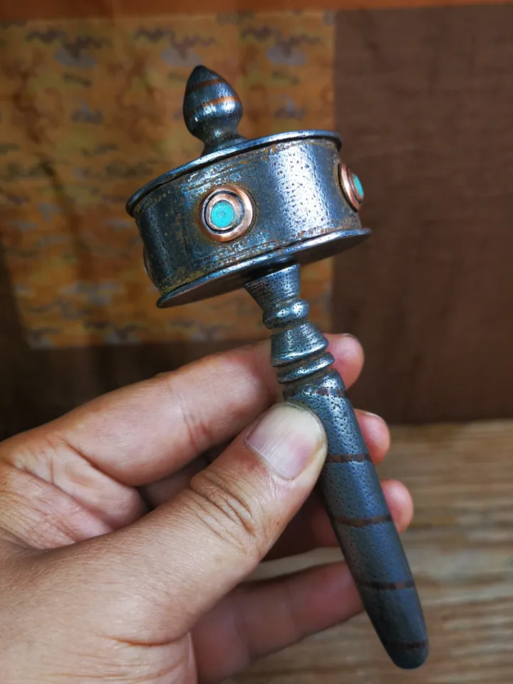 Gandhanra Handmade Tibetan Handheld Prayer Wheel,Mani Wheel,Large Size 13cm