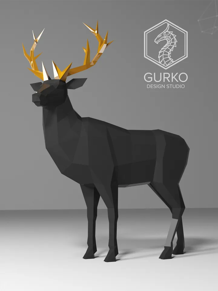 Red Deer Papercraft, Digital Template, PDF Download, Gurko, 3D Low Poly, Pepakura, DIY Origami Sculpture, Paper Party Decoration, DIY Gift