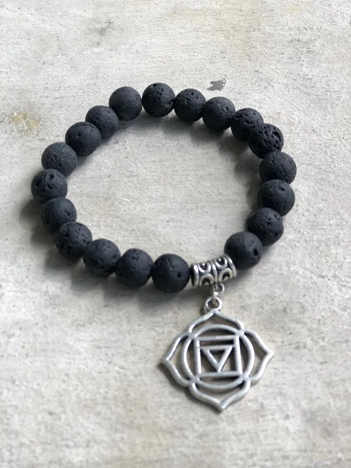 Genuine Lava Stone Cakra Pendant Spiritual Bali Bracelet | Yoga Bracelet | Yoga Jewerly | Spiritual Jewerly |Oil Aromatherapy Bracelet Black