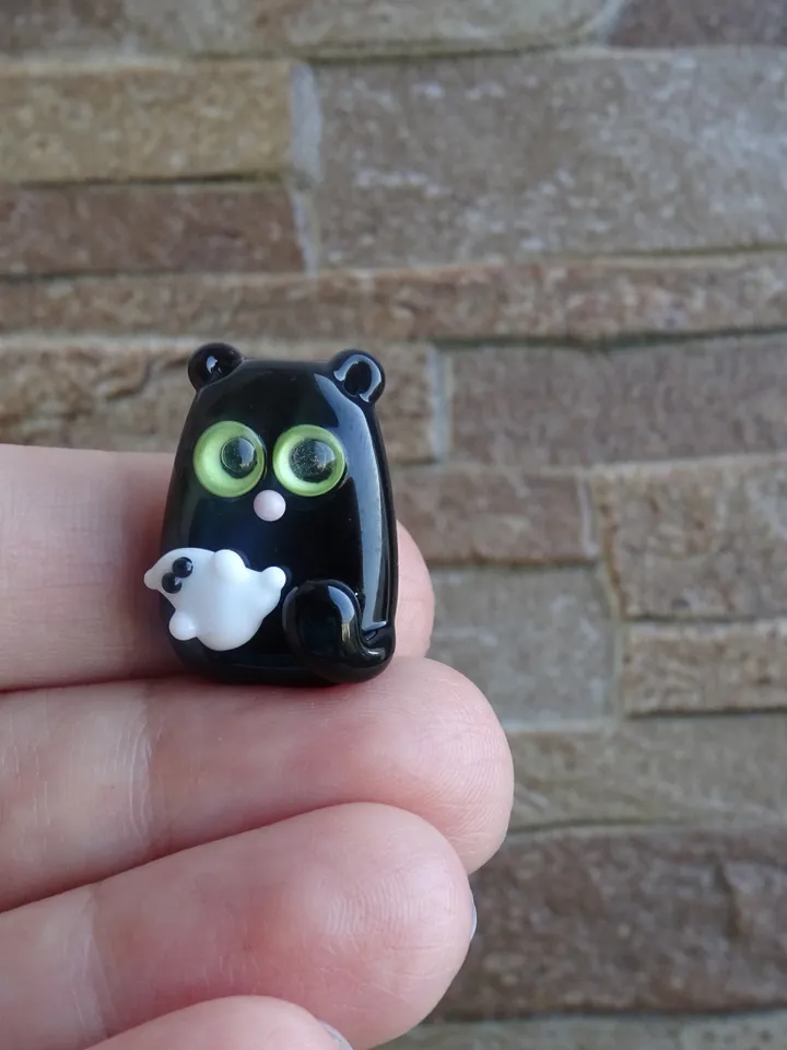 GLASS FIGURINES Cat figurine Miniature cat gifts BLACK cat decor Miniature animals Tiny glass animals Halloween decoration Glass cat art