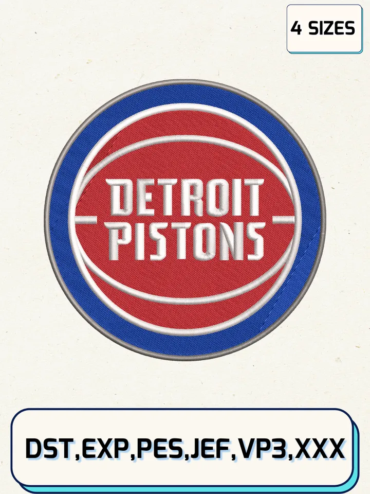 Detroit Pistons Logos Embroidery Design Files,NBA Logos Embroidery Designs,Machine Embroidery Files,4 Sizes