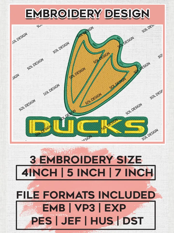 NCAA Ducks Team Logo Embroidery Design Files, NCAA Oregon Ducks Machine Embroidery, NCAA Teams, 3 sizes, NCAA Machine embroidery designs, Digital Download