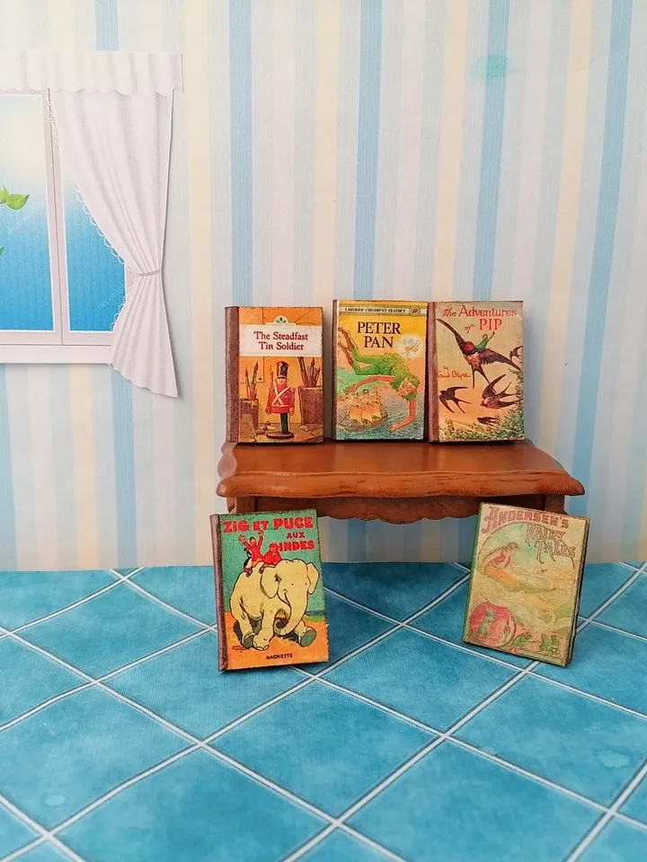 Dollhouse book set in 1:12 scale. Handmade.