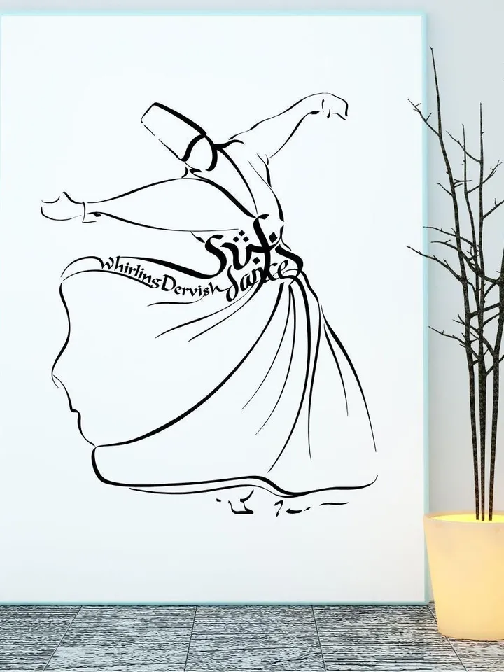 Sufi Whirling Dervish Religous Dance Sketch, Sufi Line Art, Sufism, Islamic Line Art, Meditation, Rumi Sufi art, Mandala, Digital Print