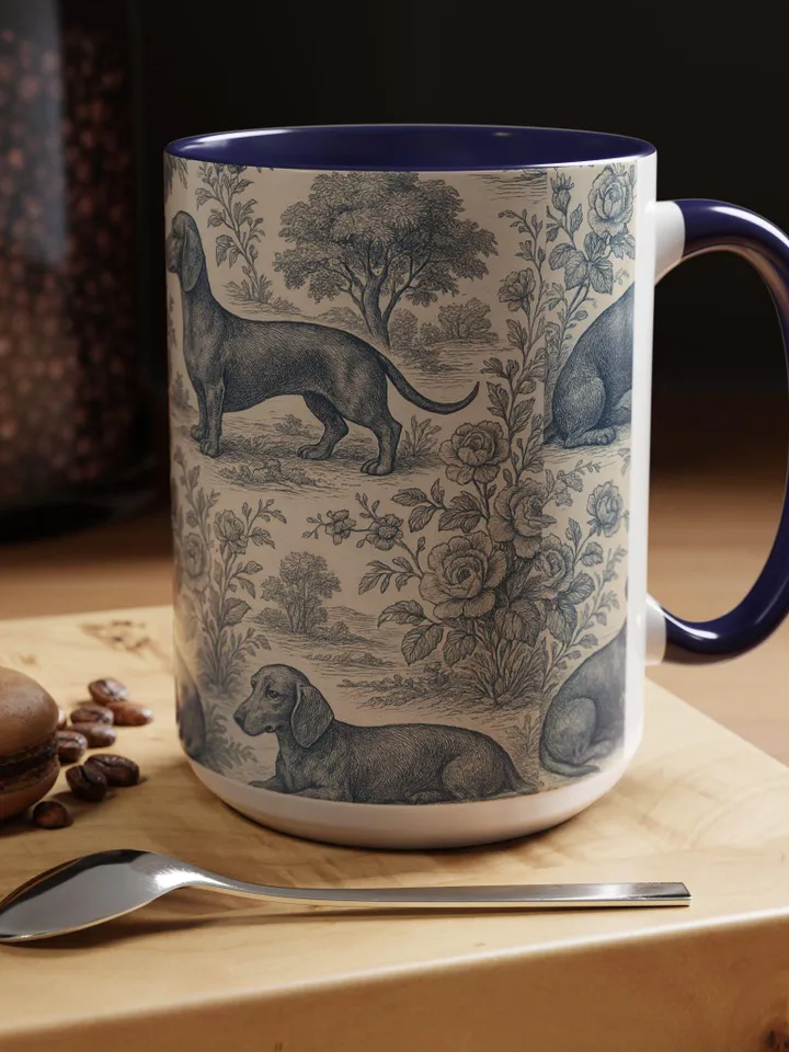 Dachshund French Toile de Jouy Ceramic Mug, Toile Coffee Cup for Doxie Mom, Sausage Dog Lover Gifts, Dog Tea Drinkware, Gift For Dog Lovers