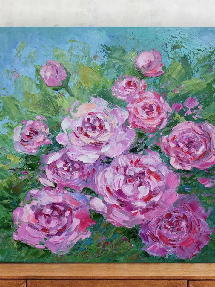 Peony oil painting Flower artwork Pink Peones wall art Froral Original Art by Juliya JC