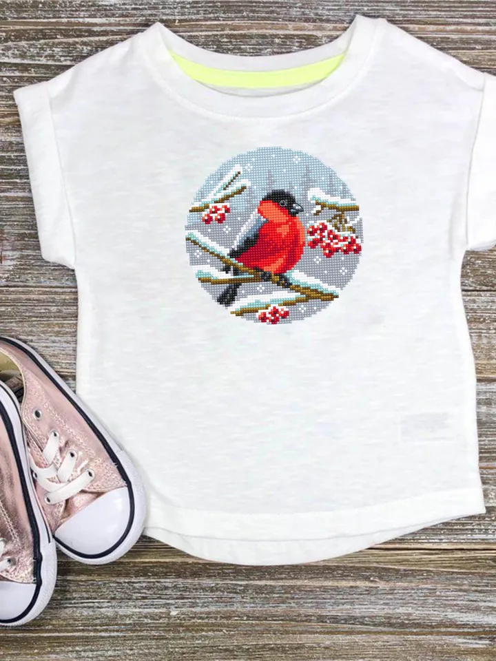 Bullfinch cross stitch pattern PDF download Winter red bird cross stitch chart, Christmas pattern digital PDF Snow nature cross stitch #N167