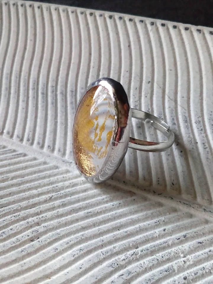 Glass ring, large oval ring, simple stained glass, tin soldered ring, stained glass ring, sparkling ring, shiny ring