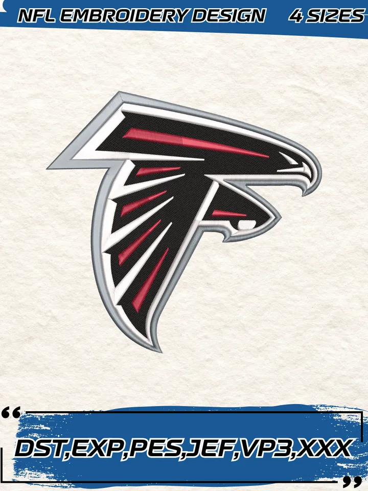 Atlanta Falcons Embroidery Design,NFL Logo Embroidery Design,Machine Embroidery Design File,4 Sizes, Digital Download