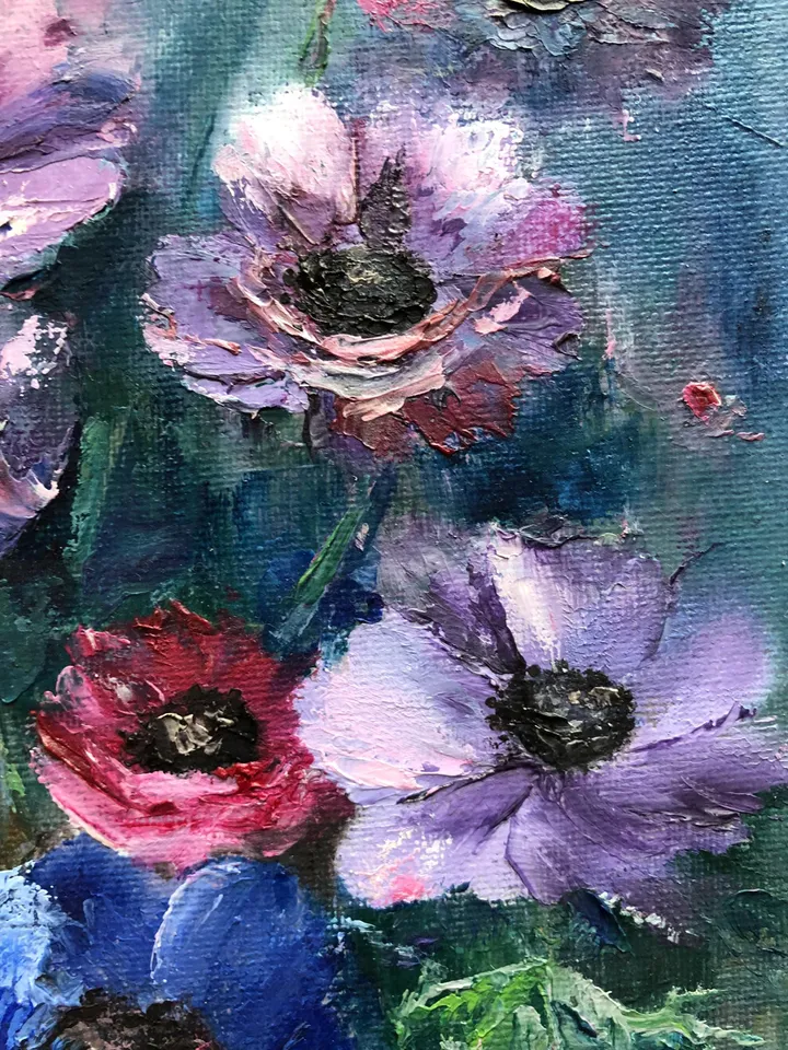 Flowers Original Painting Floral Oil Wall Art Anemones Painting