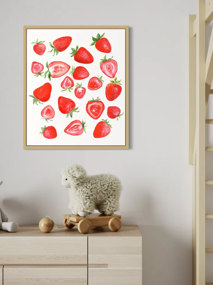 Strawberry Watercolor Painting Wall Art Print, Food Wall Art, Kids Gift, Cute Strawberry, Summer Fruit, Strawberry Pop Art Print, Red Print