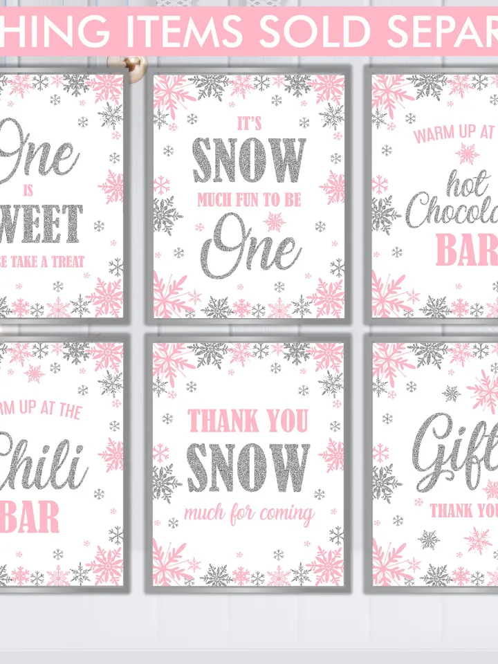 Melted Snow Water Bottle Label, Winter Onederland Bottle Label, Winter Onederland Birthday Girl Decorations, Pink Silver Snowflakes Party