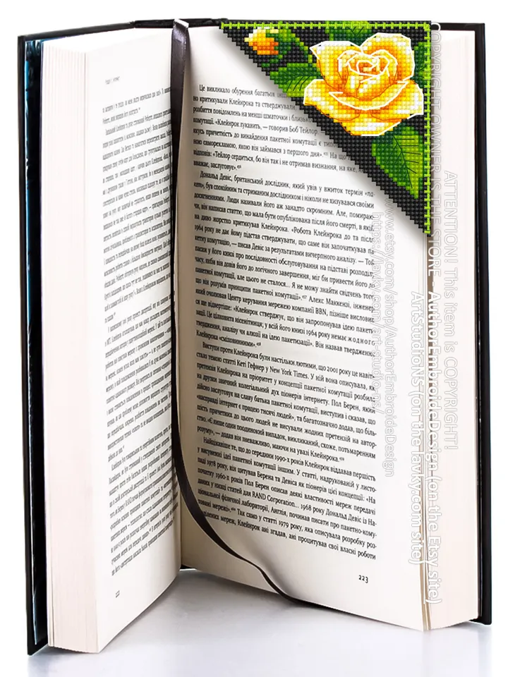 Corner bookmark cross stitch pattern PDF download Yellow rose cross stitch chart, Floral bookmark corner digital PDF, Yellow flowers #B215