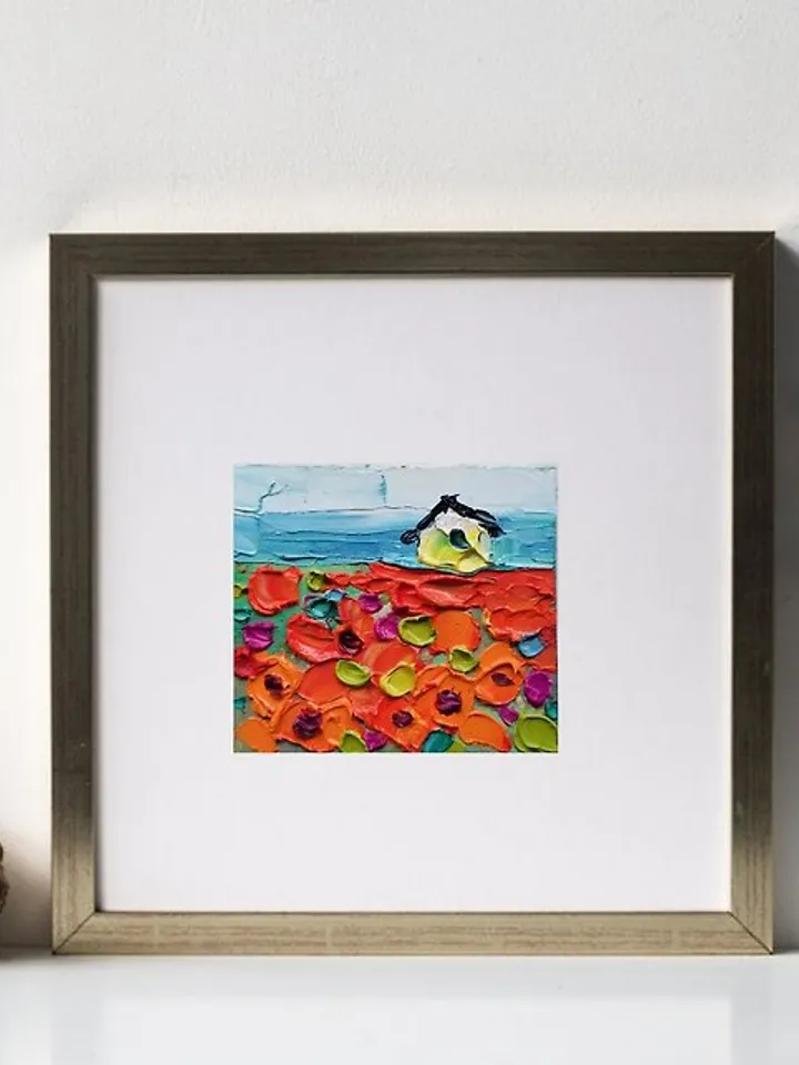 油畫原作 Sunflower Painting 手工油畫 Original Art 油畫 Small house Oil Painting Wall Decor