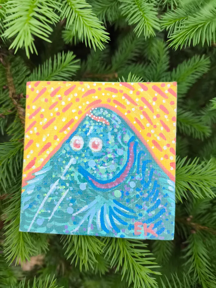 Funny Flounder Magnet Canvas (Funny flounder on a magnet canvas, kitchen decor, for the refrigerator, hand-painted, designer magnet)